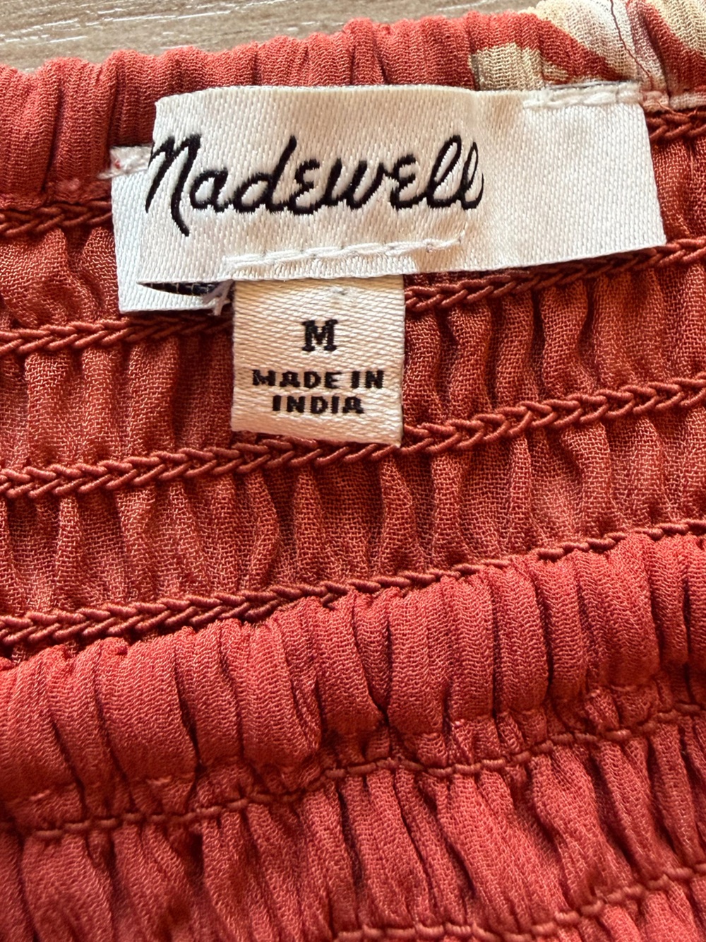 Madewell Smocked Floral Puff Sleeve Top Rust Orange Size Medium - Picture 2 of 7